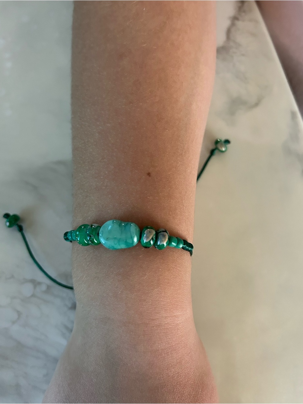 Green Beaded Adjustable Bracelet - Elegant Turquoise Accent